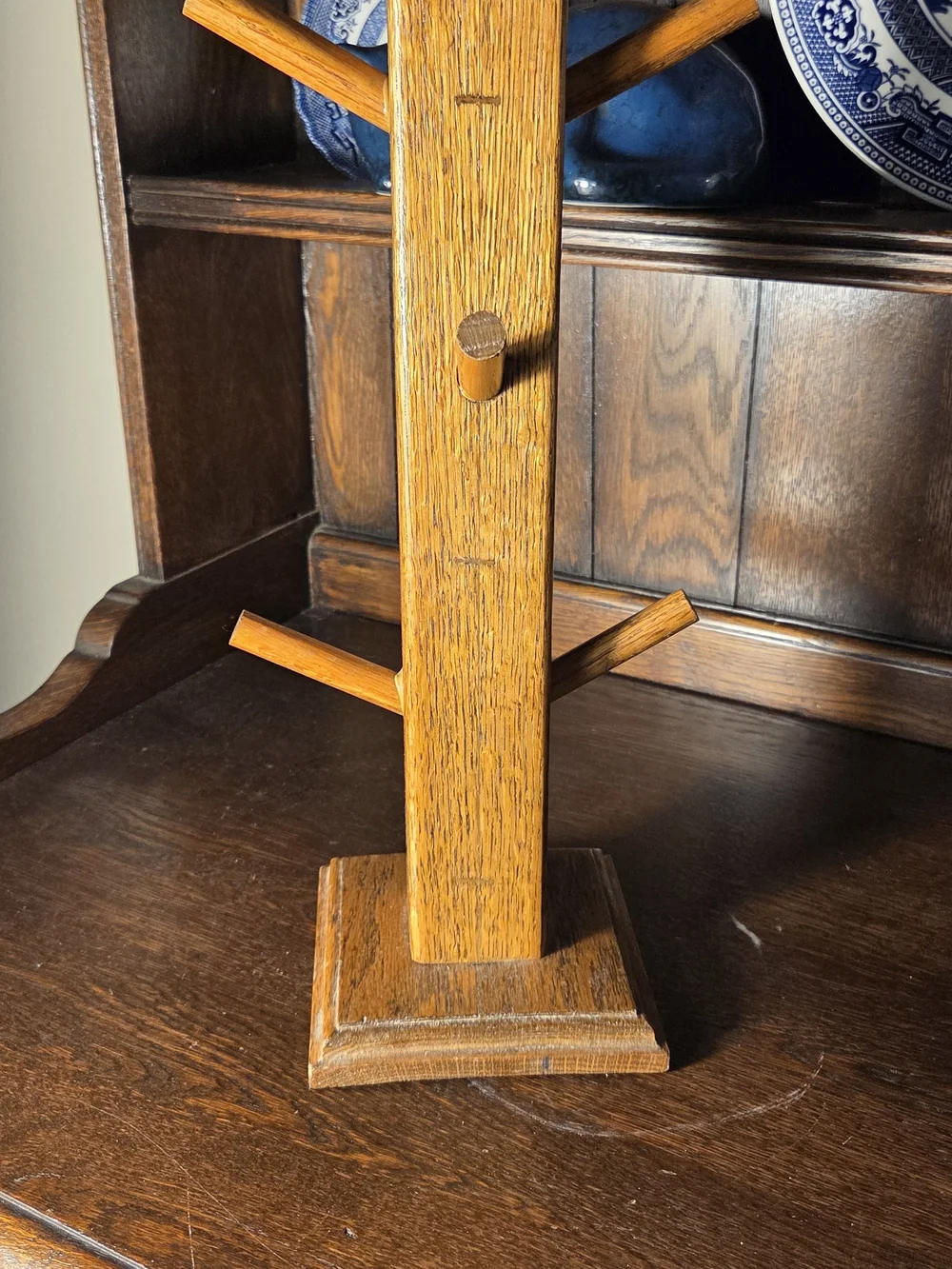 Vintage Wooden Jewelry Tree Stand in Warm Oak
